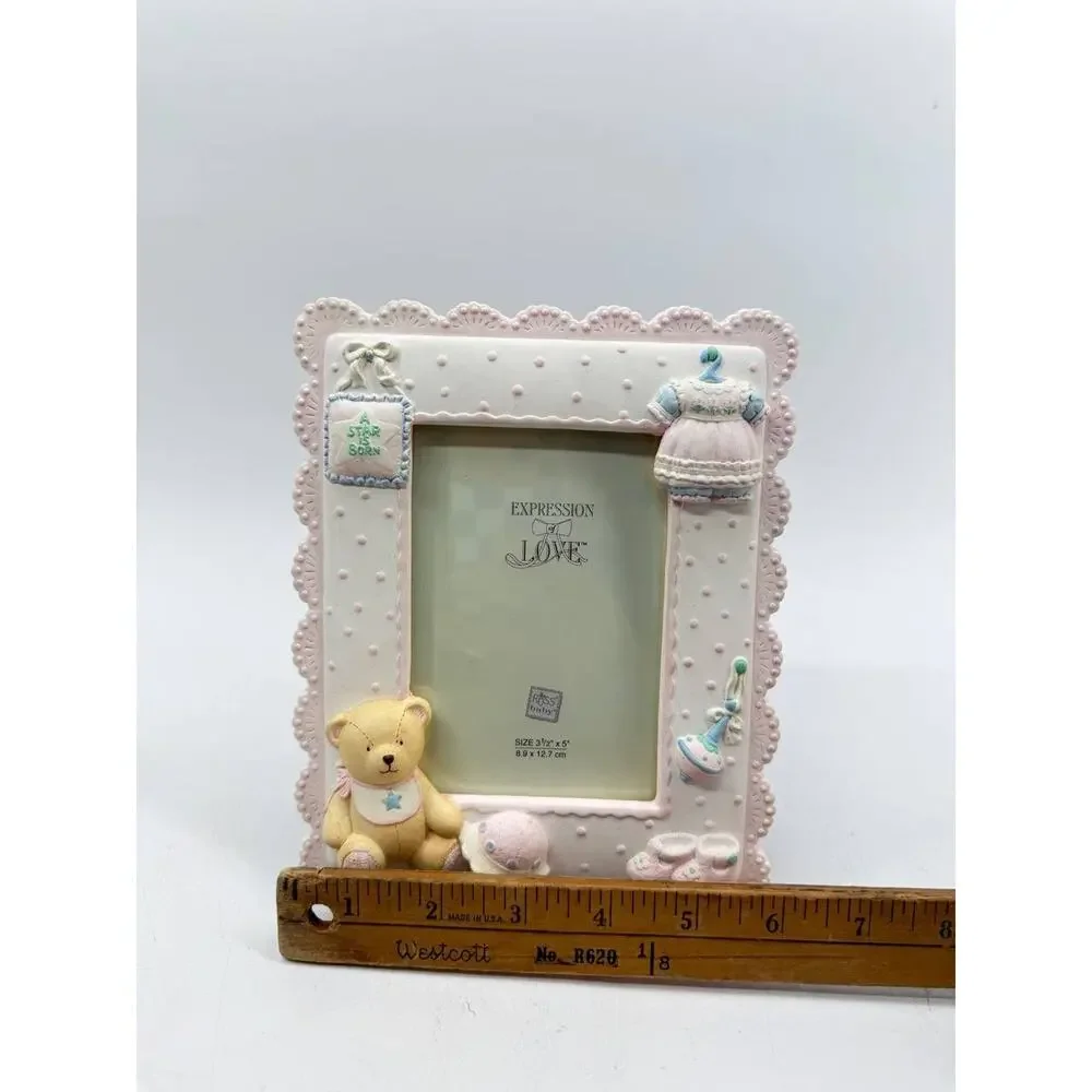 Russ Baby Expression of Love Baby Photo Frame Teddy Bear 3.5x5 Hand Painted NIB